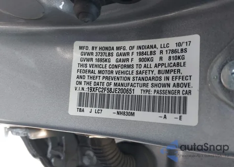2018 Honda Civic Lx from USA, damaged, VIN 19XFC2F58JE200651